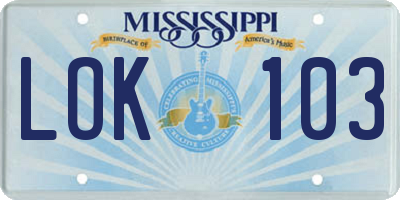 MS license plate LOK103