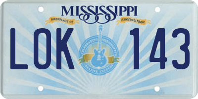 MS license plate LOK143
