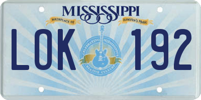 MS license plate LOK192