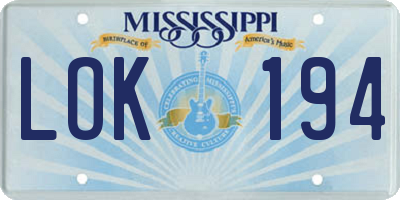 MS license plate LOK194