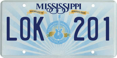 MS license plate LOK201