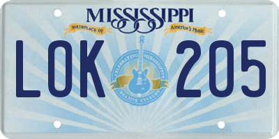 MS license plate LOK205