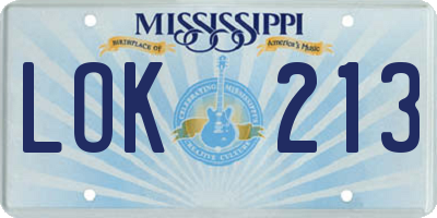 MS license plate LOK213