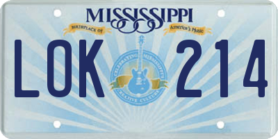 MS license plate LOK214