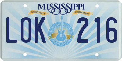 MS license plate LOK216