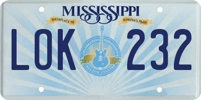 MS license plate LOK232