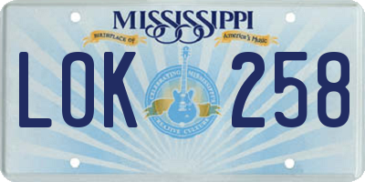 MS license plate LOK258