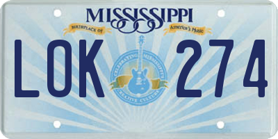 MS license plate LOK274