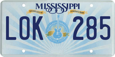 MS license plate LOK285