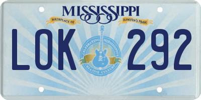 MS license plate LOK292