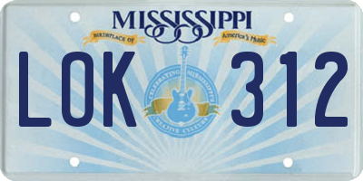 MS license plate LOK312