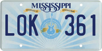 MS license plate LOK361