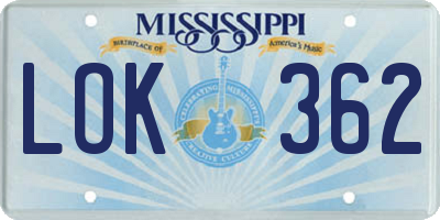 MS license plate LOK362
