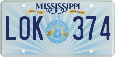 MS license plate LOK374