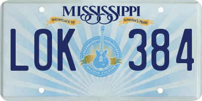 MS license plate LOK384
