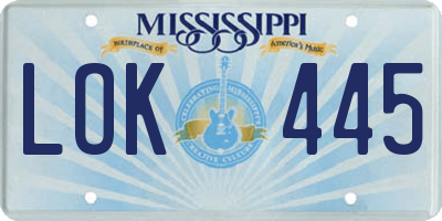 MS license plate LOK445
