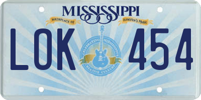 MS license plate LOK454