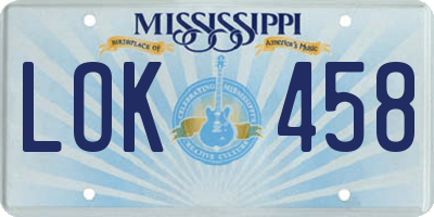 MS license plate LOK458