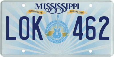 MS license plate LOK462