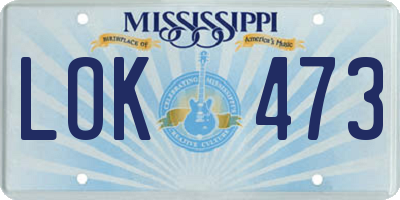 MS license plate LOK473
