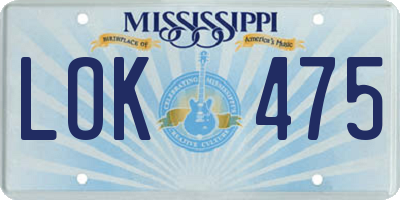 MS license plate LOK475