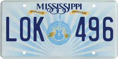 MS license plate LOK496