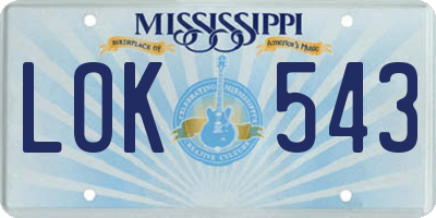 MS license plate LOK543