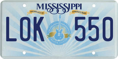 MS license plate LOK550