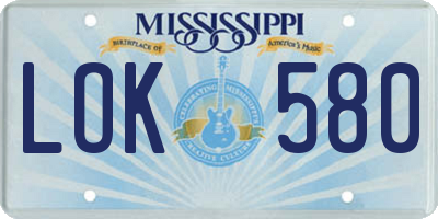 MS license plate LOK580