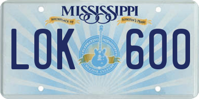 MS license plate LOK600