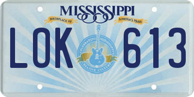 MS license plate LOK613