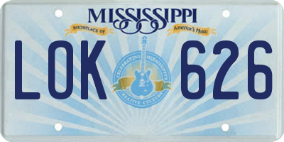 MS license plate LOK626