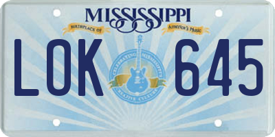MS license plate LOK645
