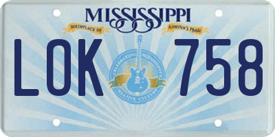 MS license plate LOK758