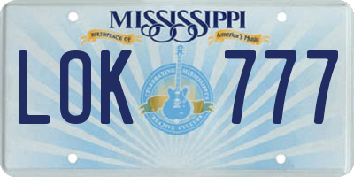 MS license plate LOK777