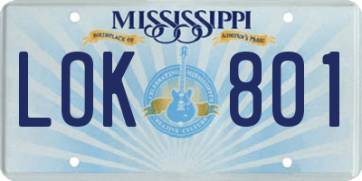 MS license plate LOK801