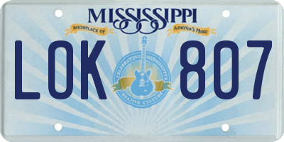 MS license plate LOK807