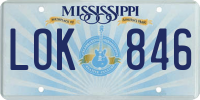MS license plate LOK846