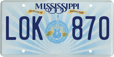 MS license plate LOK870
