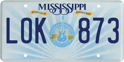 MS license plate LOK873