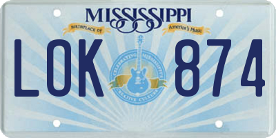 MS license plate LOK874