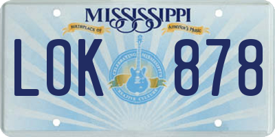 MS license plate LOK878