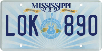 MS license plate LOK890
