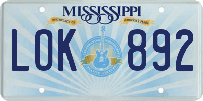 MS license plate LOK892