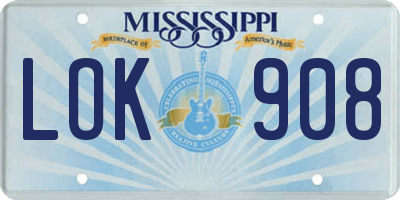 MS license plate LOK908