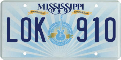 MS license plate LOK910