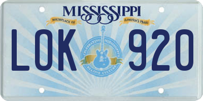 MS license plate LOK920