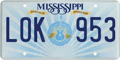 MS license plate LOK953