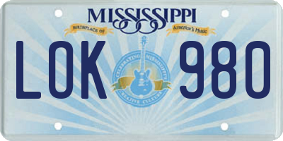 MS license plate LOK980