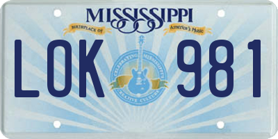 MS license plate LOK981